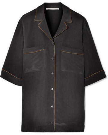 Metallic-trimmed Silk Crepe De Chine Shirt - Black