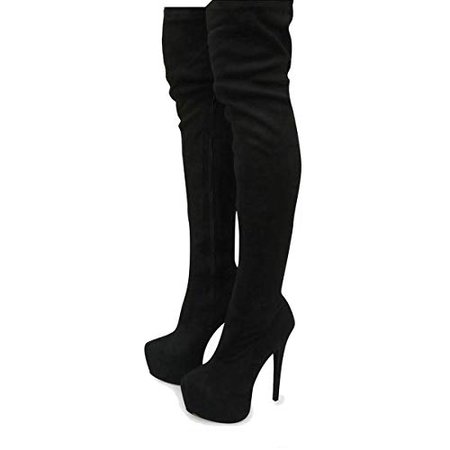 Amazon.com | Fashion Thirsty Womens Mens Unisex Over Knee Thigh High Heel Stretch Faux Leather Suede Boots Shoes Size | Over-the-Knee