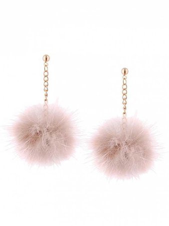 Fuzzy Ball Chain Drop Earrings - LIGHT PINK