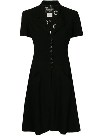 Shop black Chanel Pre-Owned flared button-up dress with Express Delivery - Farfetch