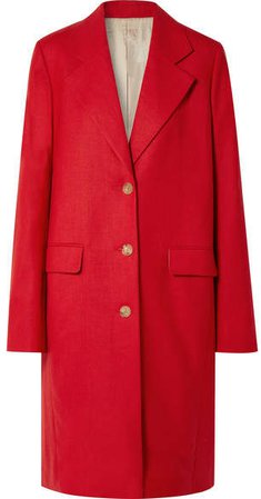 Teymon Oversized Grain De Poudre Wool Coat - Red