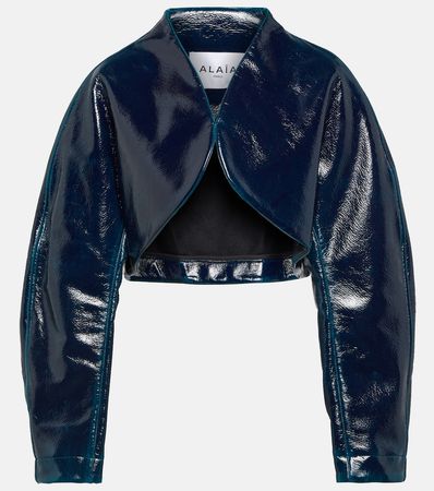 Coated Wool Cropped Jacket in Blue - Alaia | Mytheresa
