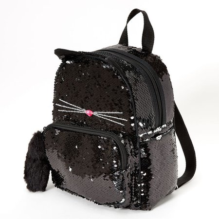 Sequin Cat Small Backpack - Black | Claire's US