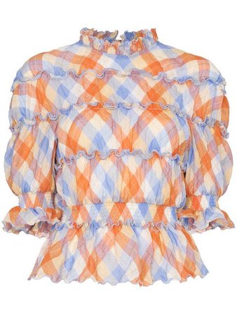 Rejina Pyo high neck check print ruffle detail blouse £350 - Shop Online - Fast Global Shipping, Price