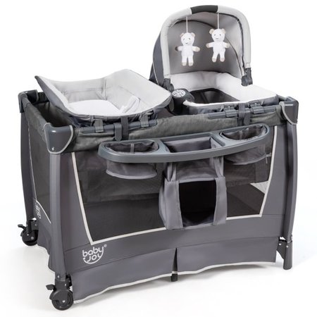 INFANS 4-in-1 Pack and Play with Bassinet, Portable Baby Playard with Diaper Changer & Newborn Bassinet, Built-in Storage & Music, Extra Large Toddler Play Yard for Girls Boys, Carry Bag(Gray) - Walmart.com