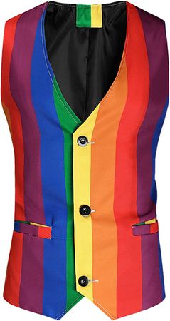 Lars Amadeus Rainbow Suit Vest for Men's Stripes Slim Fit Sleeveless V Neck Color Block Waistcoat Large Rainbow at Amazon Men’s Clothing store