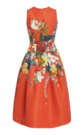 Floral-Print Crepe Midi Dress By Oscar De La Renta | Moda Operandi