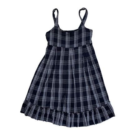 90s check pinafore dress in a black and white plaid... - Depop