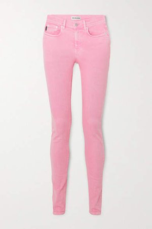 Acid-wash Mid-rise Skinny Jeans - Pink