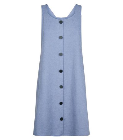 Pale Blue Cross Hatch Button Front Pinafore Dress | New Look