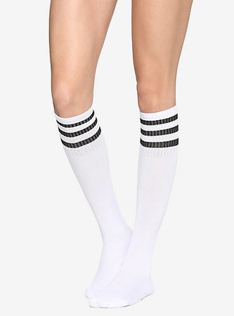 White & Black Cushioned Knee-High Crew Socks