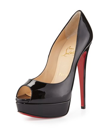 Christian Louboutin Lady Peep Patent Red Sole Pump | Neiman Marcus