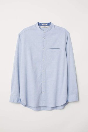 Band-collar Shirt - Blue