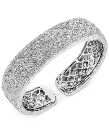 Macy's Diamond Filigree Cuff Bracelet (1 ct. t.w.) in Sterling Silver