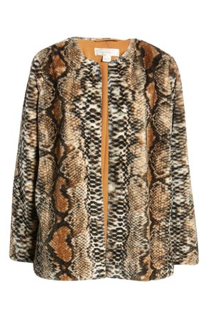 Band of Gypsies Serpent Faux Fur Open Front Jacket brown