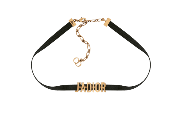 J'ADIOR CHOKER NECKLACE Antique Gold-Finish Metal and Black Grosgrain Ribbon