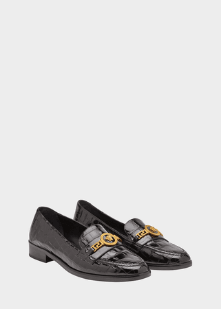 Versace Patent Mock Croc Leather Loafers for Women | Official Website