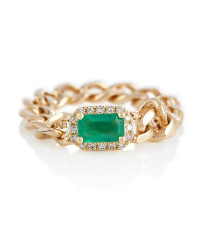 Shay Jewelry - Baby Link 18kt gold ring with diamonds and emerald | Mytheresa