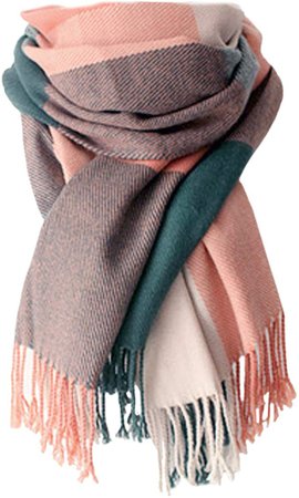 Women's Long Plaid Blanket Chunky Oversized Winter/Fall Warm Scarf Big Tartan Scarves Wrap Shawl, A-Pink at Amazon Women’s Clothing store