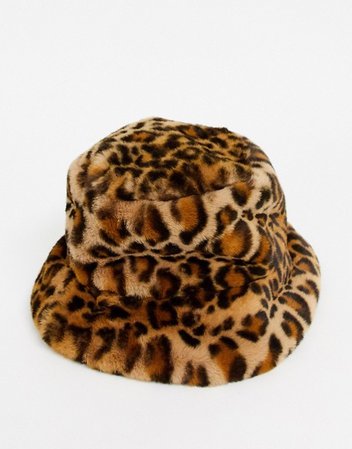 furry leopard print hat