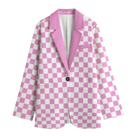 Bubblegum Pink Checkered Ladies Blazer | Clowncore Maximalist Pastel S – yesdoubleyes