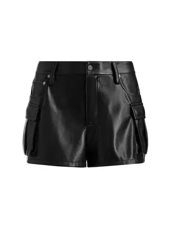 Cay Low Rise Vegan Leather Cargo Short In Black | Alice And Olivia