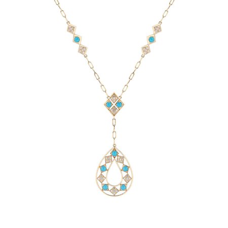 Lucia Turquoise and Diamond Statement Necklace in 14k Yellow Gold by GiGi Ferranti