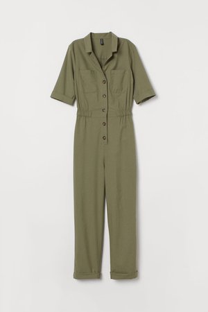Cotton Overall - Khaki green - Ladies | H&M US