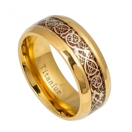 8mm Men's Gold Titanium Celtic Dragon Wood Inlay Wedding Band Ring | eBay