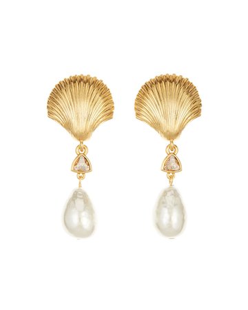 Oscar De La Renta Shell Pearl Earrings