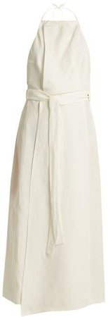 Split Skirt Linen Halterneck Dress - Womens - Ivory