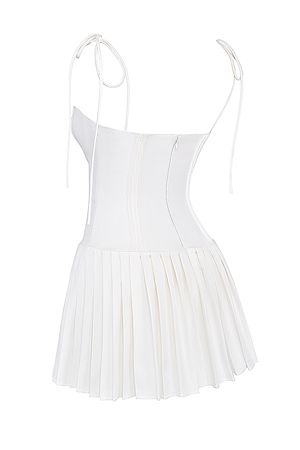 Clothing : Mini Dresses : 'Marcy' White Pleated Mini Dress