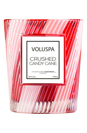 Voluspa Crushed Candy Cane Classic Textured Glass Candle (Limited Edition)
