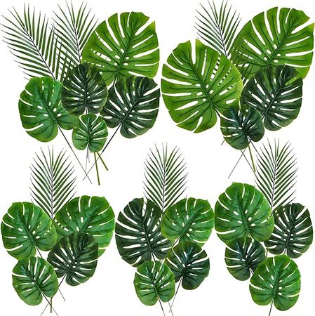 Amazon.com: Winlyn 27 Pcs Assorted Faux Tropical Leaf Stems Set Decorative Real Touch Artificial Monstera and Palm Leaves Greenery for Jungle Hawaiian Luau Safari Beach Tiki Theme Party Summer Wedding Home Décor : Home & Kitchen