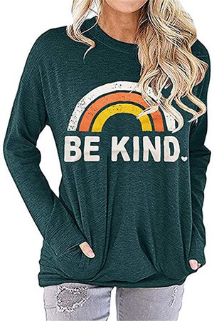 Fyloving Women Be Kind Letter Print T Shirt Batwing Sleeve Loose Long Sleeve Sweatshirts Graphic Tops (Small, Rainbow Orange): Amazon.ca: Clothing & Accessories