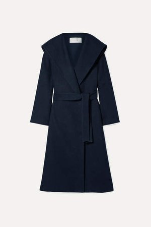 Riona Oversized Hooded Belted Cotton And Wool-blend Coat - Navy
