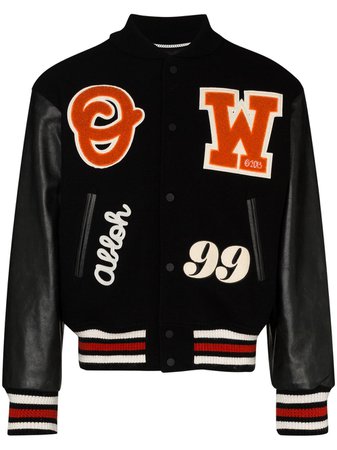 Shop black Off-White logo-appliqued varsity jacket with Express Delivery - Farfetch