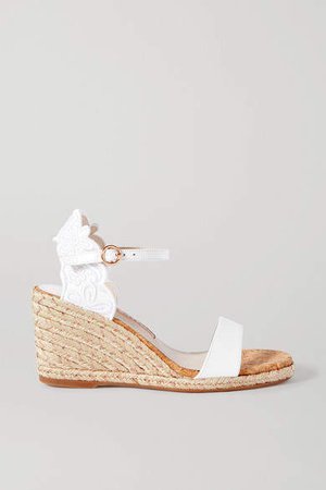 Cassia Embroidered Leather Wedge Espadrilles - White