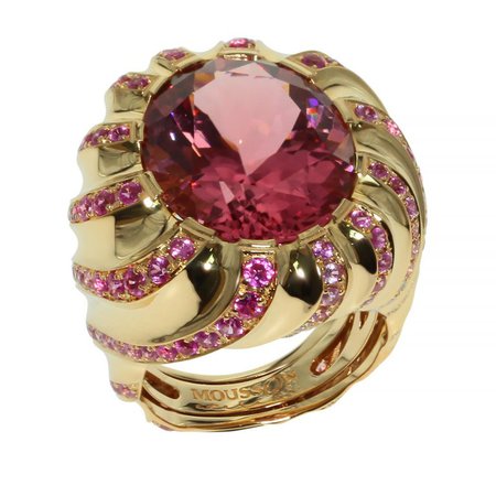 Pink Tourmaline Diamond Pink Sapphire 18 Karat Yellow Gold Ring by Mousson Atelier