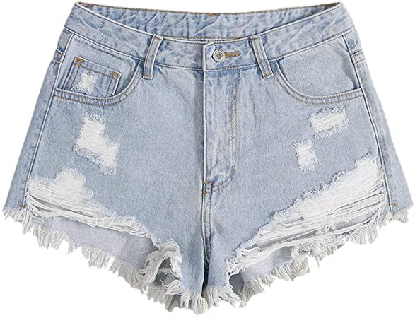 WDIRARA Women's Raw Hem Ripped Button Front Wide Leg Denim Jeans Casual Solid Shorts Blue Plain XS at Amazon Women’s Clothing store