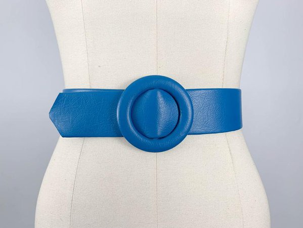 Bright blue vinyl belt blue 1980s belt | Etsy