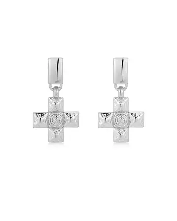 Molten Cross Pendant Earrings- Silver | Luv Aj