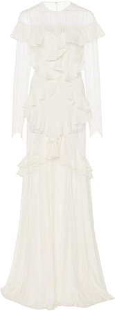Ruffle-Accented Crepe De Chine Gown