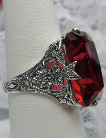 12ct Simulated Red Ruby Gem Sterling Silver Art Deco/Edwardian | Etsy