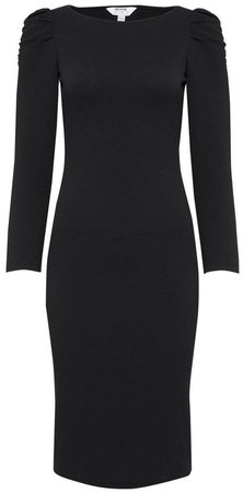 DP Petite Black Ruched Sleeve Bodycon Dress
