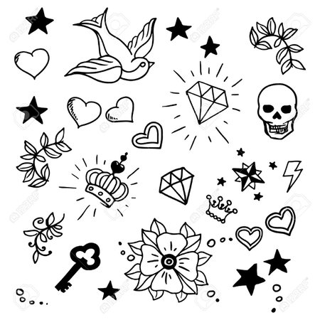 Set Of Old School Tattos Elements, Vector Royalty Free SVG, Cliparts, Vectors, And Stock Illustration. Image 27701504.