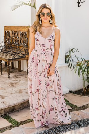 It's Love At First Sight Floral Maxi Dress Blush - The Pink Lily