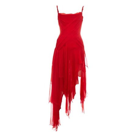 Alexander McQueen red silk chiffon corseted evening dress, ss 2003 For Sale at 1stdibs