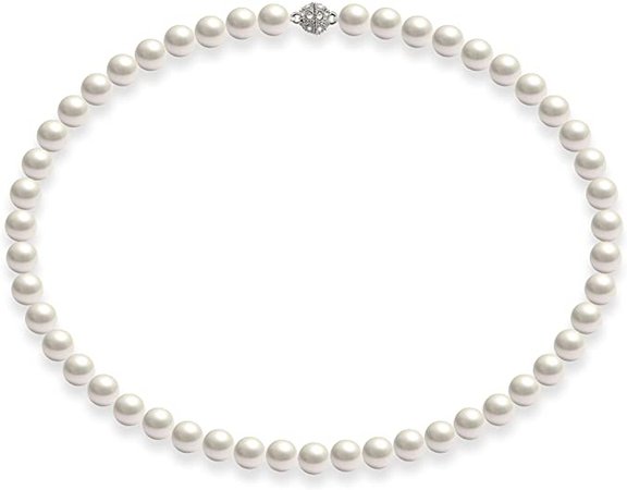 Schmuckwilli Women's Shell Pearl Necklace, White, High Gloss, Magnetic Closure, Real Shell mk0018z, Silver Plated, White: Amazon.de: Schmuck