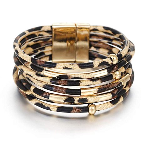 Lingdong Leopard Leather Bracelets for Fashion Women Leather Bracelet & Bangles Elegant Multilayer Wrap Wide Bracelet Jewelry